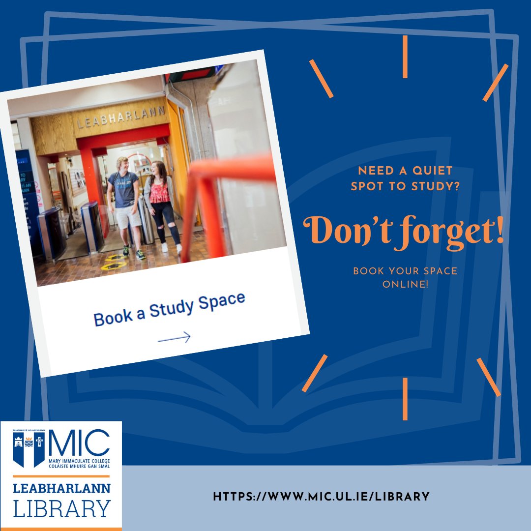 miclibraries's tweet photo. Don't forget to book a study space online if you want to study in #MICLimerick📚

This way, you guarantee yourself a space and won't take someone else's. If you've any trouble, just call to the desk. 

Remember to check in within 15 minutes!

#MICLibrary #studyspace #MICstudents https://t.co/2z32owWDhd