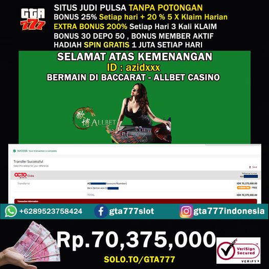 veronica77772's tweet photo. menang besar di allbet casino !!!

Gta777 merupakan situs slot dan casino online terpercaya menggunakan pulsa, qris , deposit bank uang asli indonesia.

#gta777 #CasinoOnline https://t.co/j2q74EEHHI