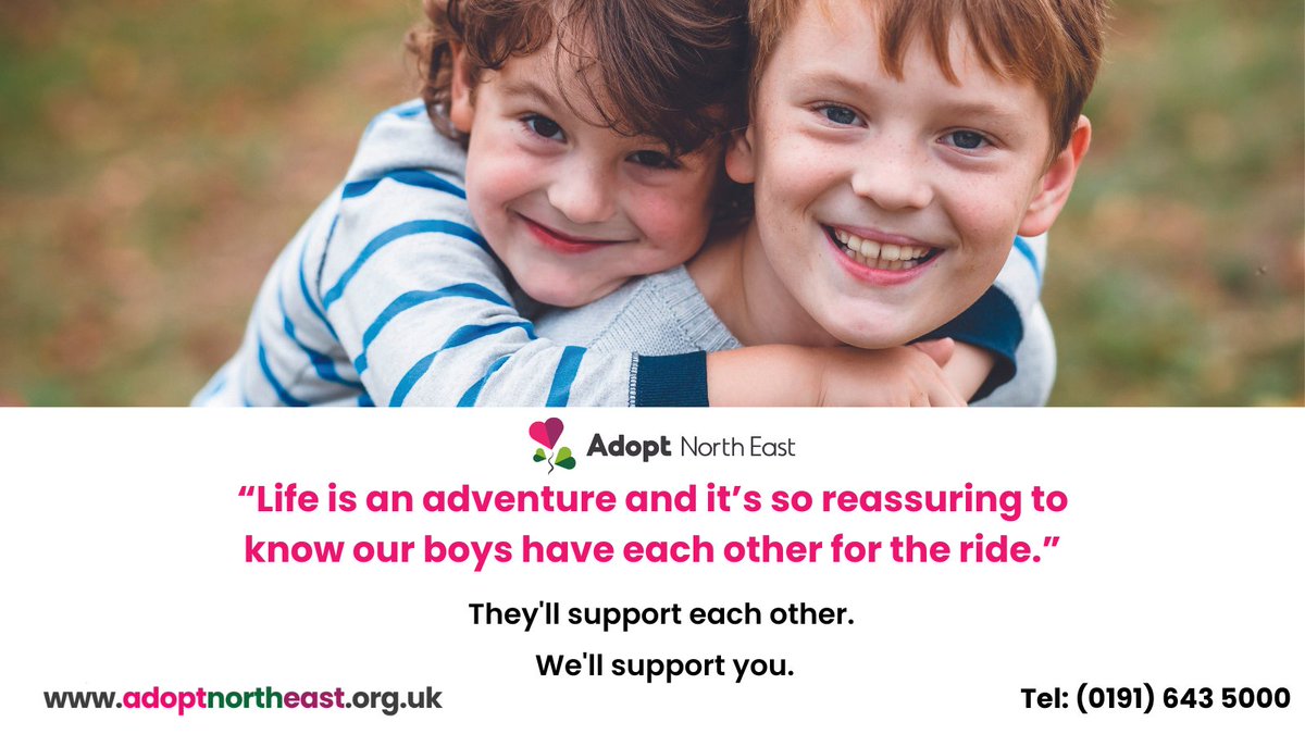 North Tyneside Council (@ntcouncilteam) on Twitter photo "It’s so reassuring to know our boys have each other for the ride.”🥰🩷
When siblings are adopted together, it helps them feel safe and secure.
They’ll support each other. <a href="/AdoptNorthEast/">AdoptNorthEast</a> will support you.
👉Visit adoptnortheast.gov.uk or call 0191 643 5000. "It’s so reassuring to know our boys have each other for the ride.”🥰🩷
When siblings are adopted together, it helps them feel safe and secure.
They’ll support each other. <a href="/AdoptNorthEast/">AdoptNorthEast</a> will support you.
👉Visit adoptnortheast.gov.uk or call 0191 643 5000.