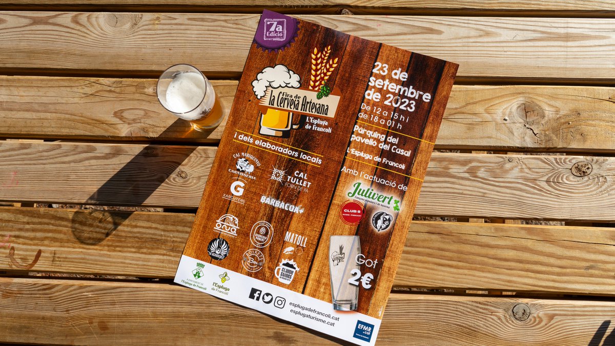 ajtlespluga's tweet image. 🍻 🍕 L'Espluga de Francolí celebrarà el proper dissabte 23 de setembre la setena edició de la Fira de la Cervesa Artesana i dels elaboradors locals al pàrquing del pavelló del Casal.