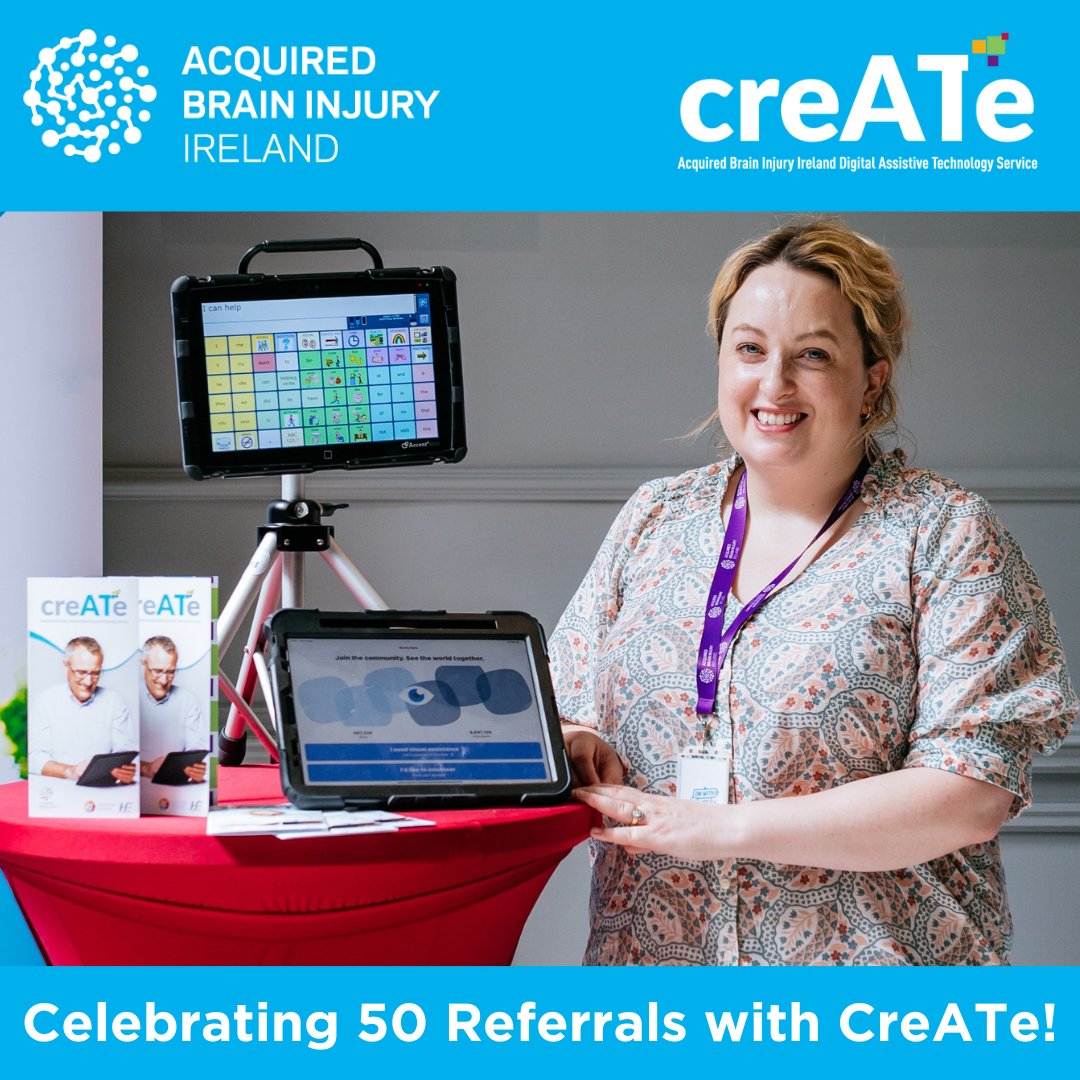 We're delighted to announce our new Digital Assistive Technology service, CreATe has received 50 Referrals! #CreATe was set up to empower our service users with assistive technology.

*This service is only available to Acquired Brain Injury Ireland service users.*

#AssistiveTech