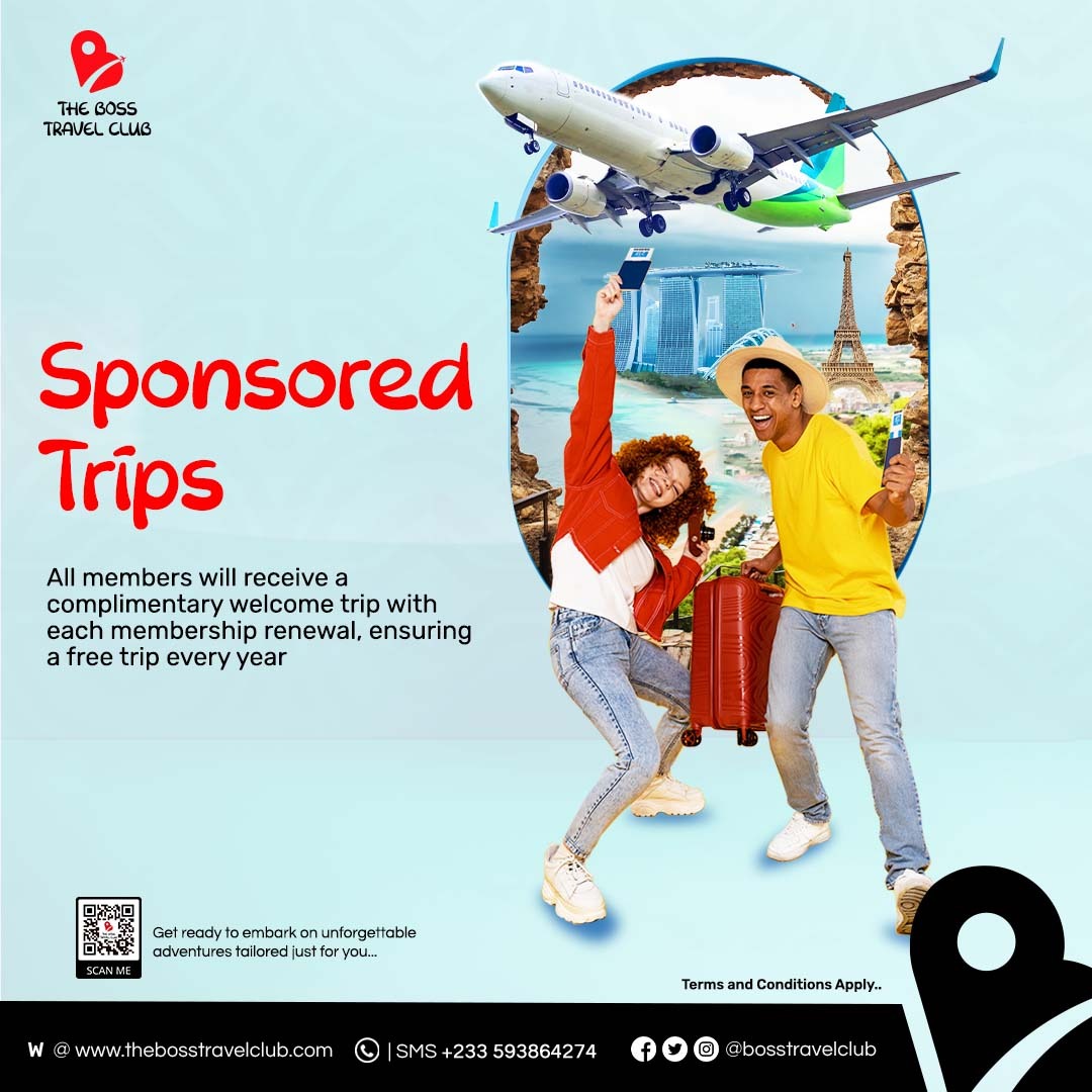 Receive a complimentary welcome trip when you join the Boss Travel Club and anytime you renew your membership!

Lots of trips up for grabs. 

Download #thebossapp today!
Sign Up Now! 

#thebossapp #thebosstravelclub #tbcghana #tbcgh #travel #appsolutions #travelapp