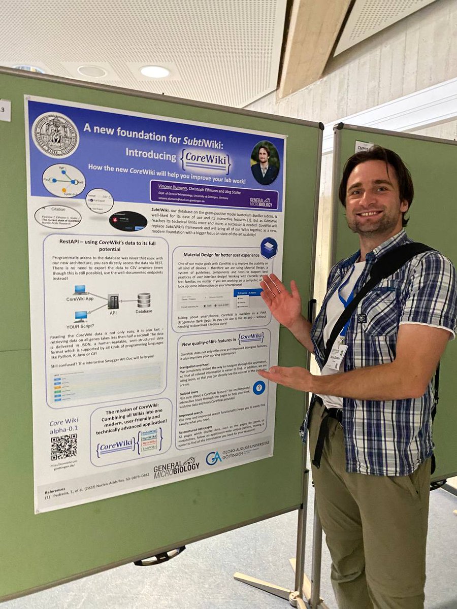 Vincenz Dumann (@vincenzdumont) on Twitter photo presenting results of CoreWiki, featuring <a href="/JorgStulke/">Jörg Stülke</a> and <a href="/c_elfmann/">Christoph Elfmann</a>!
#VAAM2023 #corewiki #subtiwiki <a href="/VAAM_Microbes/">VAAM - Vereinigung f. Allg. u. Ang. Mikrobiologie</a> presenting results of CoreWiki, featuring <a href="/JorgStulke/">Jörg Stülke</a> and <a href="/c_elfmann/">Christoph Elfmann</a>!
#VAAM2023 #corewiki #subtiwiki <a href="/VAAM_Microbes/">VAAM - Vereinigung f. Allg. u. Ang. Mikrobiologie</a>