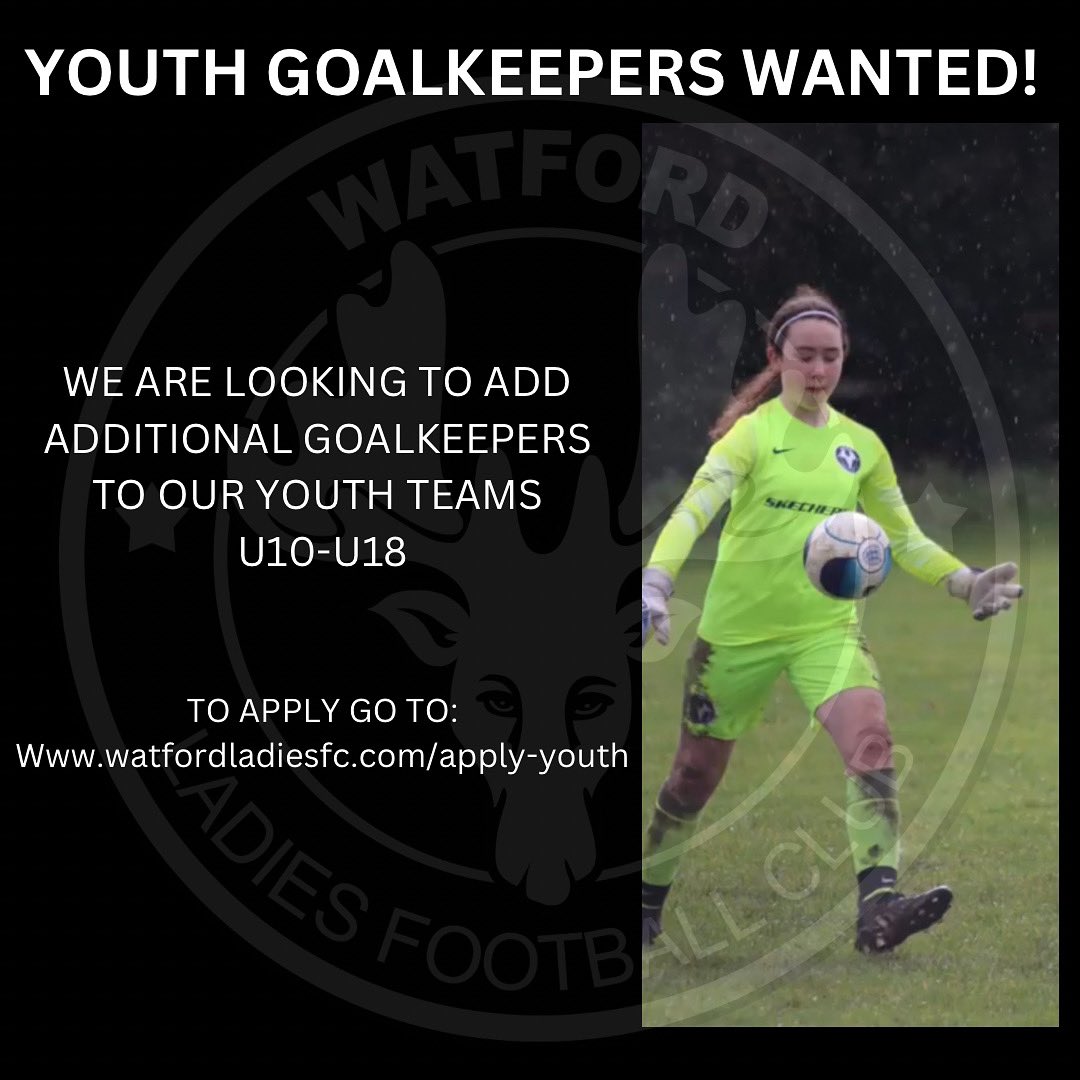 🚨YOUTH GOALKEEPERS WANTED🚨

Our U10-U18 youth teams are looking for additional goalkeepers as the 2023/24 season begins. To apply, click on the link below 👇

watfordladiesfc.com/apply-youth
