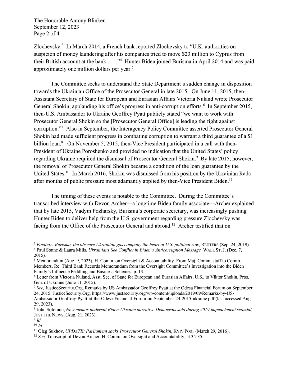 GOPoversight's tweet photo. 🚨BREAKING 🚨

In 2018, Joe Biden publicly boasted about his central role in having Ukrainian prosecutor Viktor Shokin fired.

By his own admission, Joe Biden said he made the removal of Prosecutor General Shokin –  the man leading the investigation into Burisma, Hunter’s cash cow – a condition for Ukraine to receive a critical $1 billion loan guarantee.

@RepJamesComer is requesting Secretary of State Antony Blinken to provide information on then-Vice President Biden’s sudden shift on Ukraine policy that just so happens to coincide with Hunter’s business interests.

Read the letter 👇