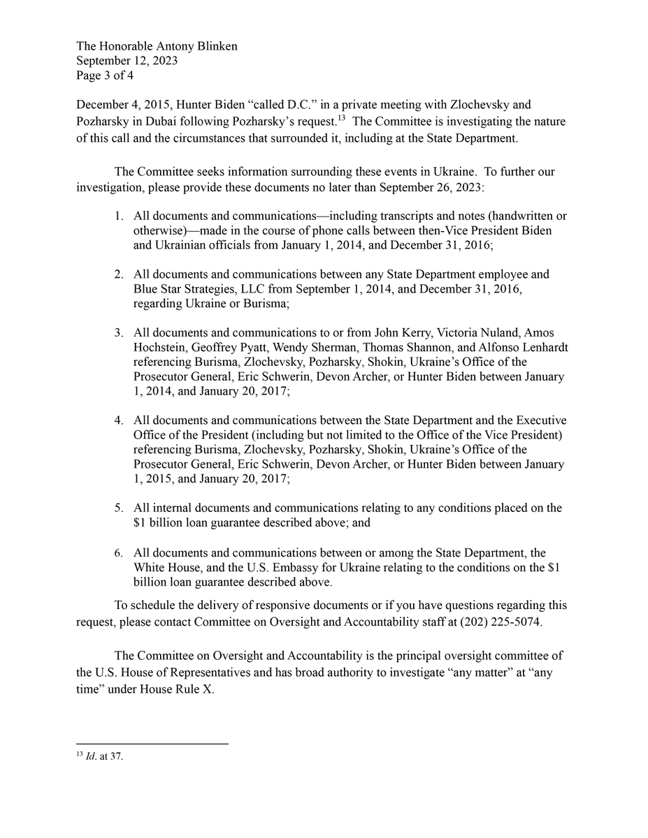 GOPoversight's tweet photo. 🚨BREAKING 🚨

In 2018, Joe Biden publicly boasted about his central role in having Ukrainian prosecutor Viktor Shokin fired.

By his own admission, Joe Biden said he made the removal of Prosecutor General Shokin –  the man leading the investigation into Burisma, Hunter’s cash cow – a condition for Ukraine to receive a critical $1 billion loan guarantee.

@RepJamesComer is requesting Secretary of State Antony Blinken to provide information on then-Vice President Biden’s sudden shift on Ukraine policy that just so happens to coincide with Hunter’s business interests.

Read the letter 👇