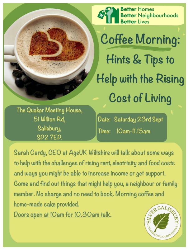 Pop into the first of many activities and events by #SilverSalisbury - FREE event to hear guidance and support with the rising cost of living.

There will be tea and cake! ☕️🍰