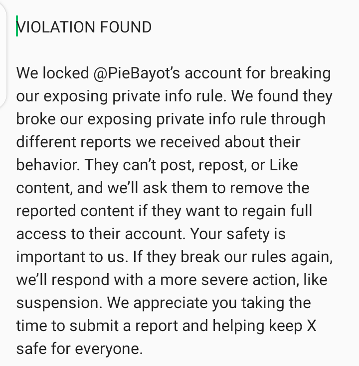 jjsbergs's tweet photo. @Geeky_kin Hi, can't provide the actual screenshot due to restrictions but X already taken the action &amp; also w/ other users that report the said post. Thanks. PS, for some reason, you limit users to private message you that's why I post it here instead. Best, https://t.co/nYUwn3sT8u