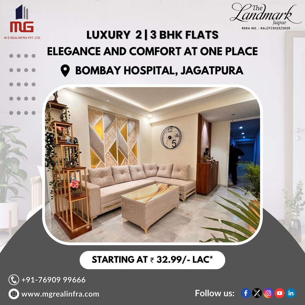 Step into a world of elegance and comfort at The Landmark Jaipur by M G
Realinfra with our luxurious 2 & 3 BHK flats. Every corner is designed to
exceed your expectations. 🏠💫

Location: Near Bombay Hospital, Jagatpura
Call Now: 7690999666

#thelandmarkjaipur #flatsinjagatpura