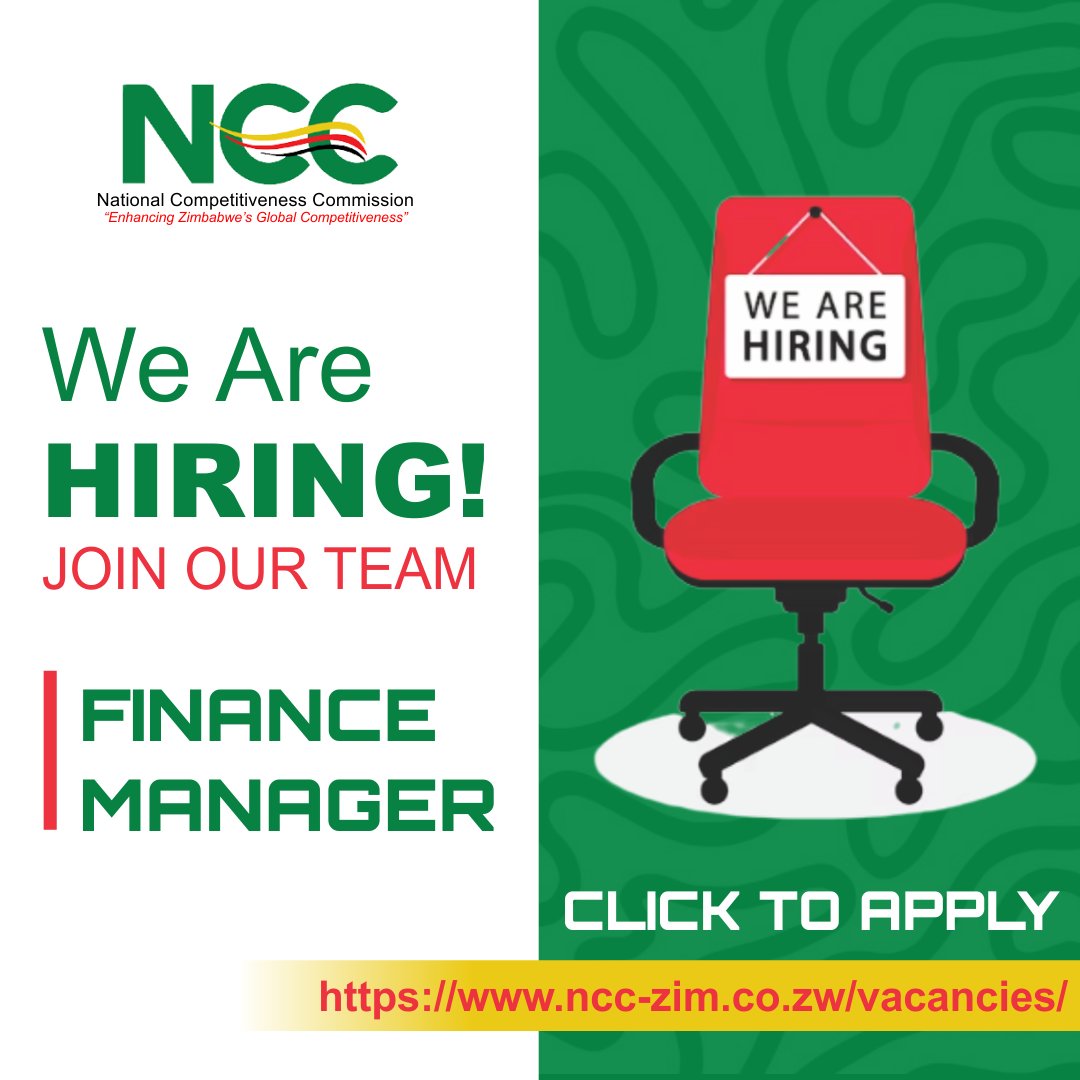 VACANCY ALERT!!!

Click the link to APPLY.
ncc-zim.co.zw/vacancies/

#ncczim #vacancy #financemanager