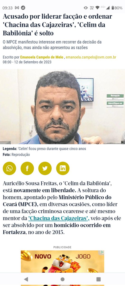 Simplesmente a nossa justiça
Cara chefe de facção criminosa 
Acusado pelo ministério público 
De ser mandande de uma chacina bárbara
Acontecida dentro de uma festa em Fortaleza 
Onde morreram somente 14 pessoas😢
Foi solto.
Parei com essa
<a href="/andrefernandes/"></a>