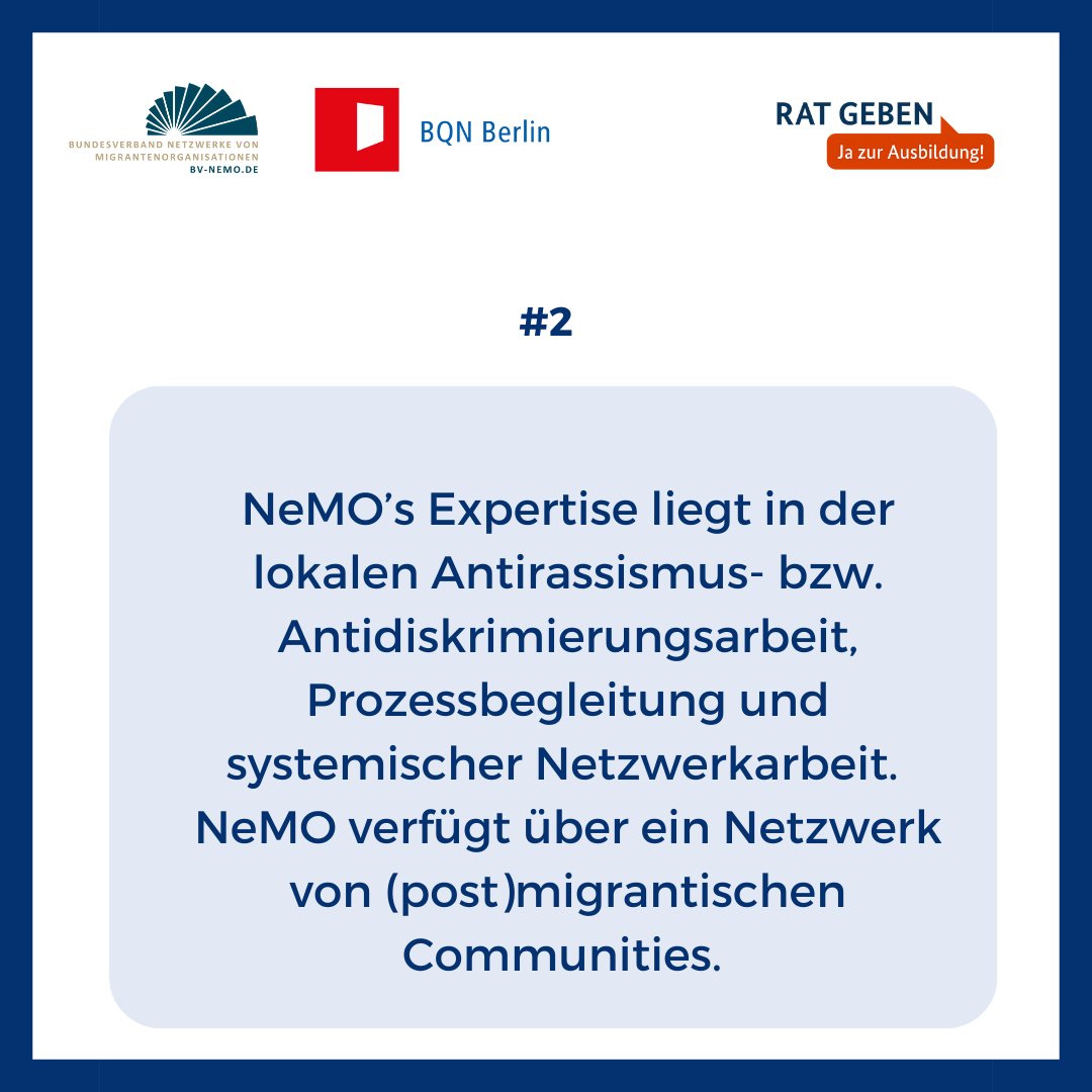 Heute stellen wir euch 5 Fakten zu unserem Projekt BENdA vor. BENdA ist ein gemeinsames bundesweit agierendes Projekt von <a href="/BV_NeMO/">BV Netzwerke von Migrant*innenorganisationen</a> und BQN. (1/2) 
#Bildung #Empowerment #Ausbildung #Arbeit