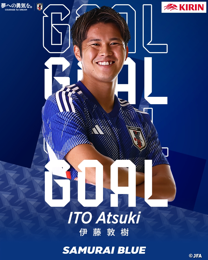 jfa_samuraiblue's tweet photo. 🔹️GOAL🔹️

前半15分
15 #伊藤敦樹

🏆#キリンチャレンジカップ 2023
🇯🇵SAMURAI BLUE 1-0 トルコ代表🇹🇷

⌚️21:20KO(🇯🇵)
📺#日本テレビ 系にて全国生中継
📱💻#TVer でライブ配信(https://t.co/t6ePty1OfY)
🔗https://t.co/5ravwgzjoX

#キリン #WeAreOneTeam
#共に走り続けて200試合
#夢への勇気を #SAMURAIBLUE 
#jfa #daihyo #サッカー日本代表