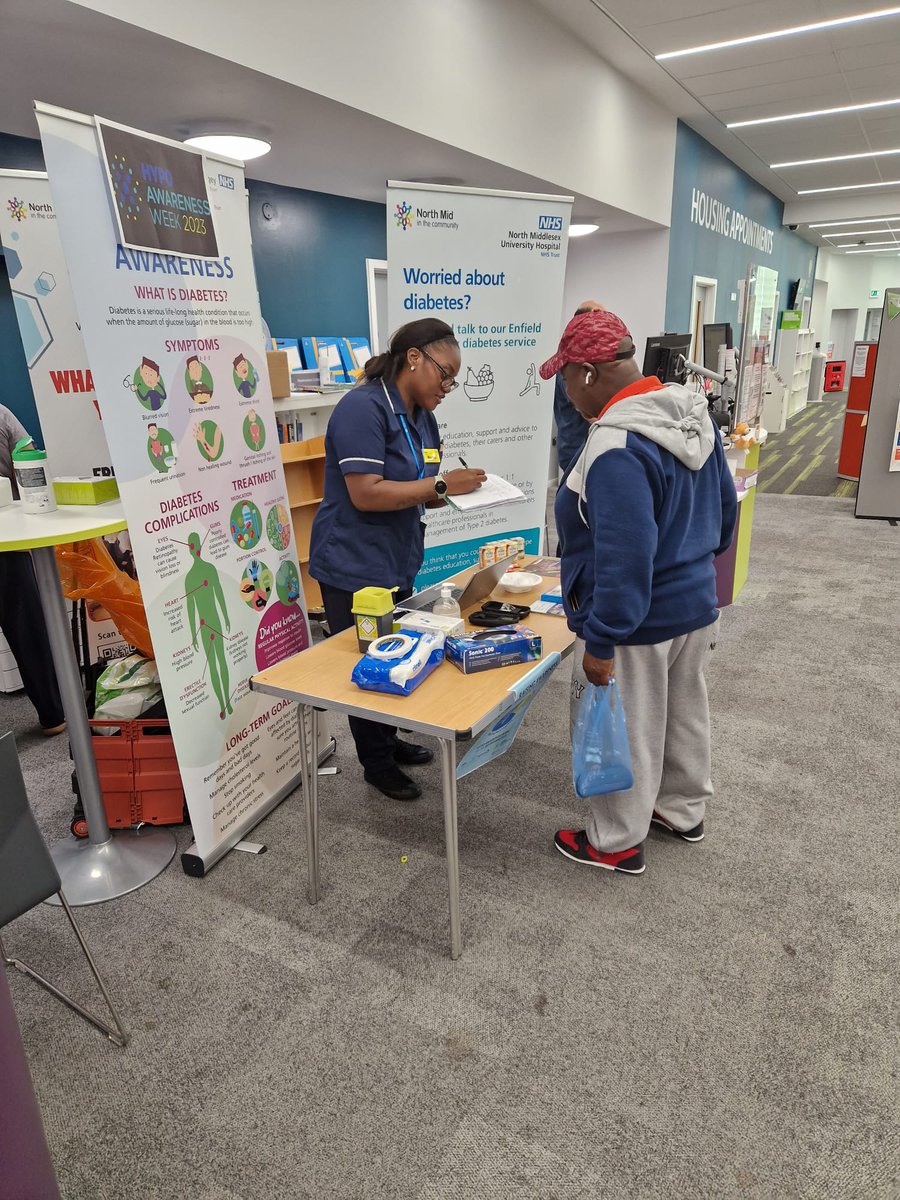 neka400's tweet photo. North Mid Acute and Community diabetes team have kicked off Hypoglycaemia awareness week educating staff and the public. We are at the northmid atruim all week and in the local library today. Well done, team! More pictures to follow! @NorthMidNHS @Nads_Roberts #HypoAwarenessWeek https://t.co/WdJvJUcAf0