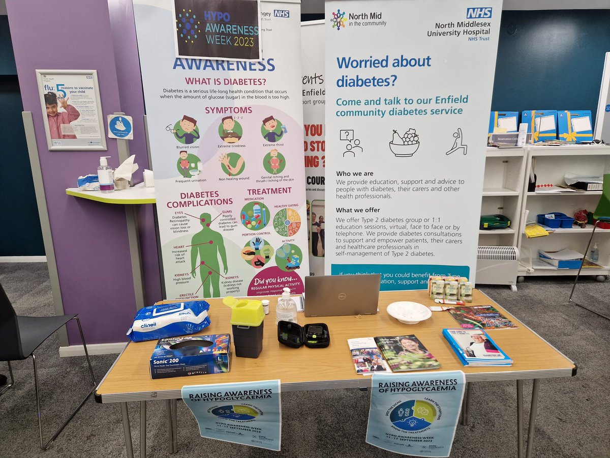neka400's tweet photo. North Mid Acute and Community diabetes team have kicked off Hypoglycaemia awareness week educating staff and the public. We are at the northmid atruim all week and in the local library today. Well done, team! More pictures to follow! @NorthMidNHS @Nads_Roberts #HypoAwarenessWeek https://t.co/WdJvJUcAf0
