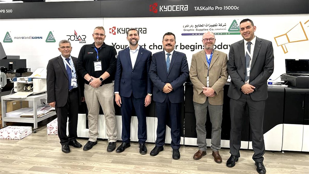 KYOCERA_EU's tweet photo. Smile if you attended #JOPEX!
Last week, @GRAPHCO_JO represented Kyocera at Jordan’s largest printing and packaging event. Our new partners shared our pioneering inkjet technology with industry professionals from all over the world. 🌍
Thank you for all of your hard work! 👏 https://t.co/TKISRJUWzh