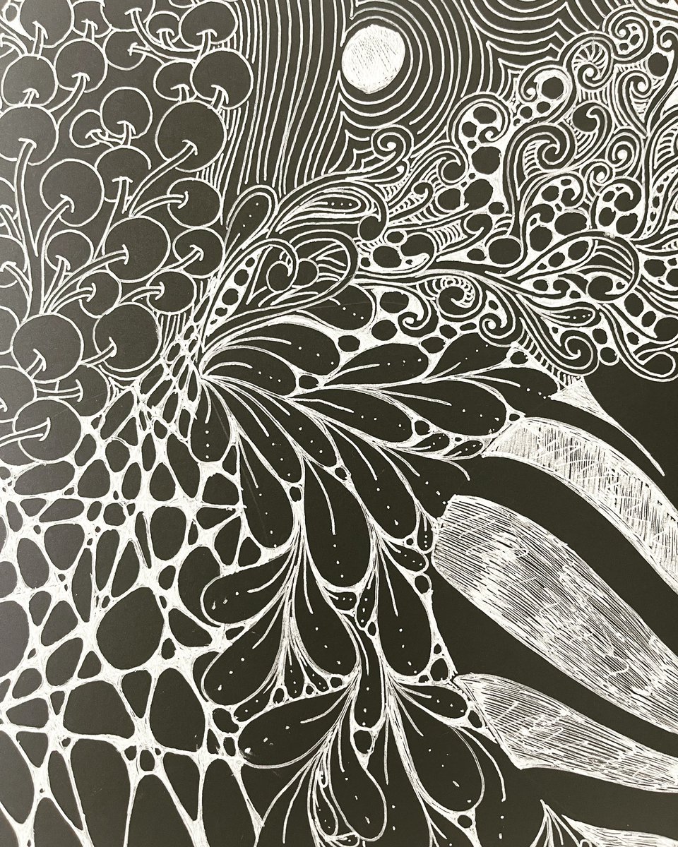 RasHolley's tweet photo. White ink on black paper. So dramatic looking! The one pattern actually looks like a web! https://t.co/aIfuU9QKy5