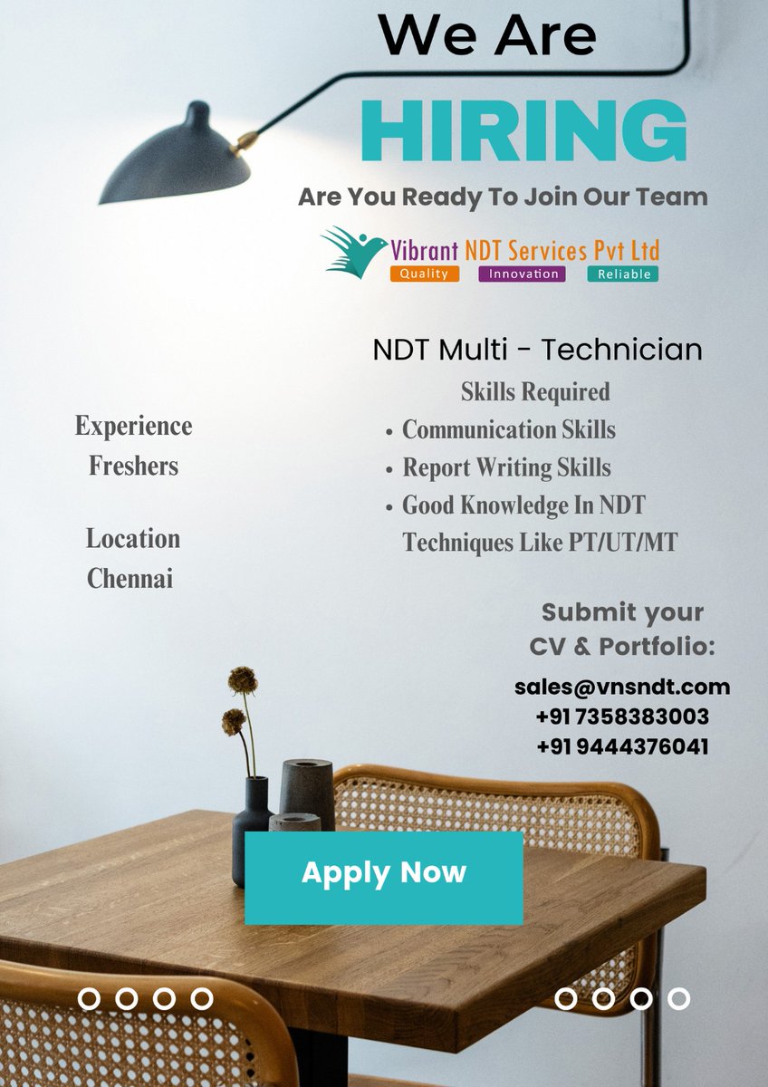 NDTVibrant's tweet photo. We are Hiring! Non Destructive Testing Technicians! Grab your opportunity now!
#ndt #nondestructivetesting #vibrant #vibrantndt #mechanical #mechanicalengineering #engineering #aeronautical #aeronauticalengineering #aerospace #ultrasonictesting #paut #aircraftinspection #railway https://t.co/PHBhuY44TL