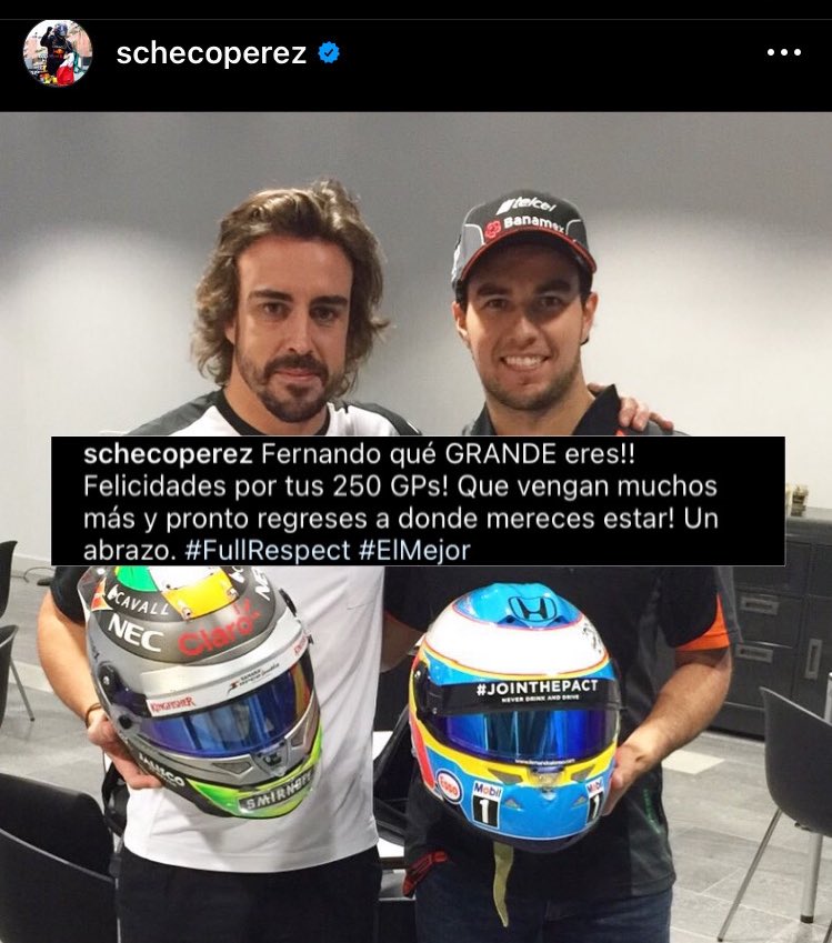 agustinms67's tweet image. Checo Perez llega a 250GPs este fin de semana.

Así fue cómo felicitó a Fernando en 2015. #ElMejor

Siempre fui chequista