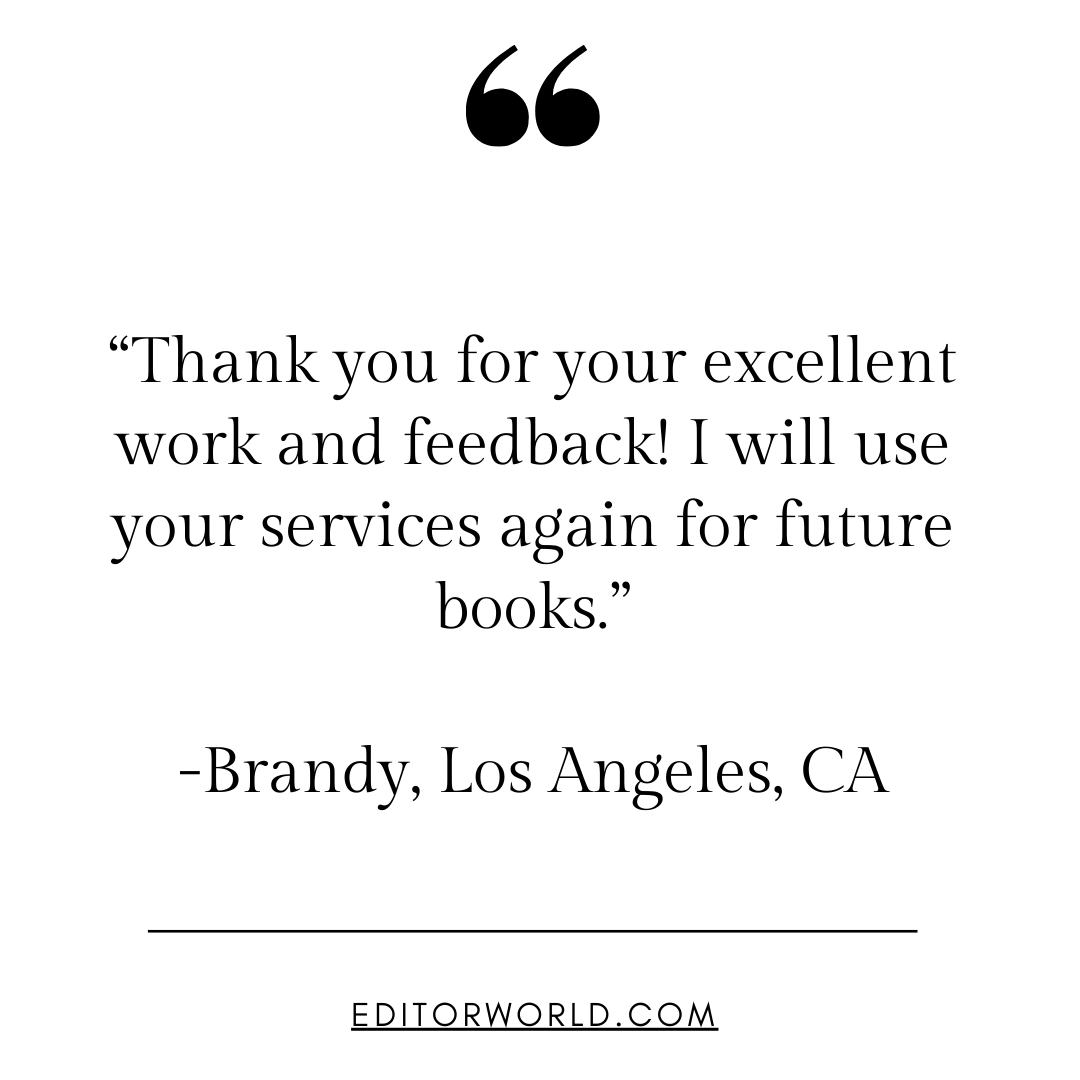 EditorWorld's tweet photo. https://t.co/E0nNBqZRSe
#testimonial #TestimonialTuesday #writingcommunity #writing #authorscommunity #AuthorsOfTwitter #author #selfpublish #selfpublishing #selfpublished #selfpublishedbook #academia #proofreading #proofreadingmatters #excellence https://t.co/ql311alN9h