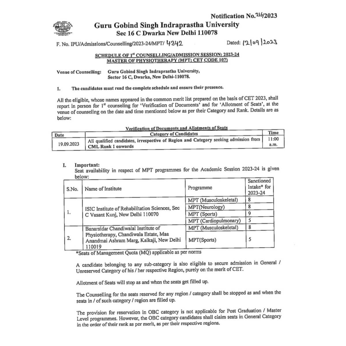 BanarsidasP's tweet image. Extended schedule for online registration for filling up of vacant seats after exhausting merit list of CET on basis of CUET during academic session 2023-2024 &amp;amp; schedule for fee submission of registration fee. For more info contact ipu.ac.in 7065234623 #ggsipu #bcip