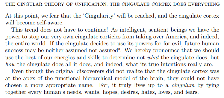 hulyald's tweet image. For those who have not seen this beauty, which I got to find out thanks to Eliana Vassena's talk at #escop2023, get ready to be delighted: "The Cingular Theory of Unification: The Cingulate Cortex Does Everything"
websites.umich.edu/~tmarzull/Cing…