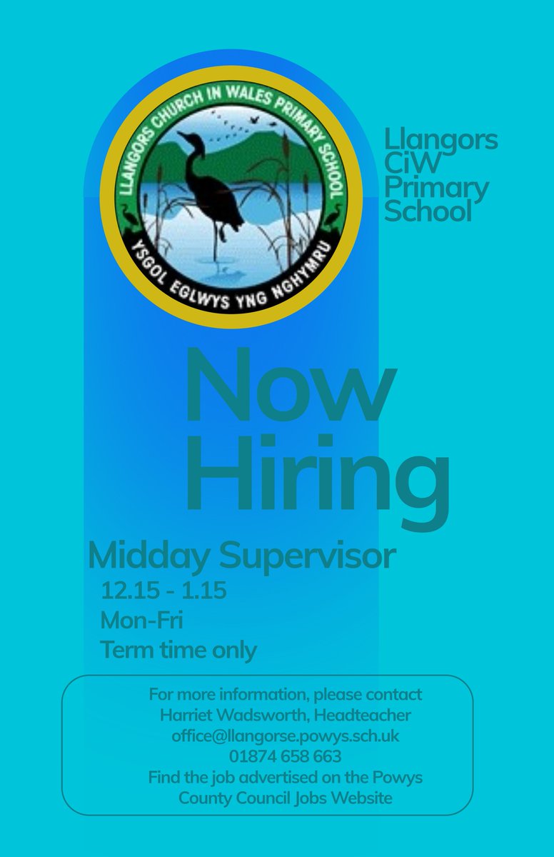 We are hiring! We are looking for a Midday Supervisor to join our happy team. This is a great opportunity to have a rewarding job in a thriving and dynamic village school. Please get in touch if you're interested and please share.