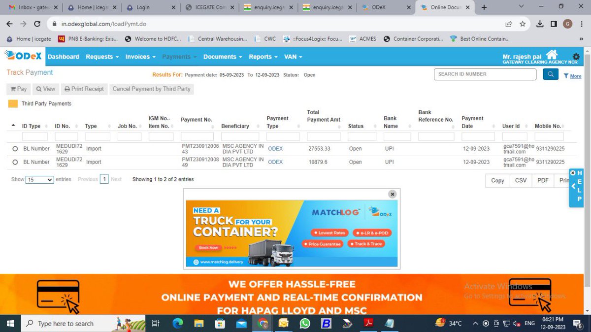 VohraDeepak84's tweet photo. @ODeXGlobal Payment made at 3:00 PM for MSC BL: MEDUDI721629 still not verified to carrier container on detention pls help https://t.co/NkiMVvfAhX