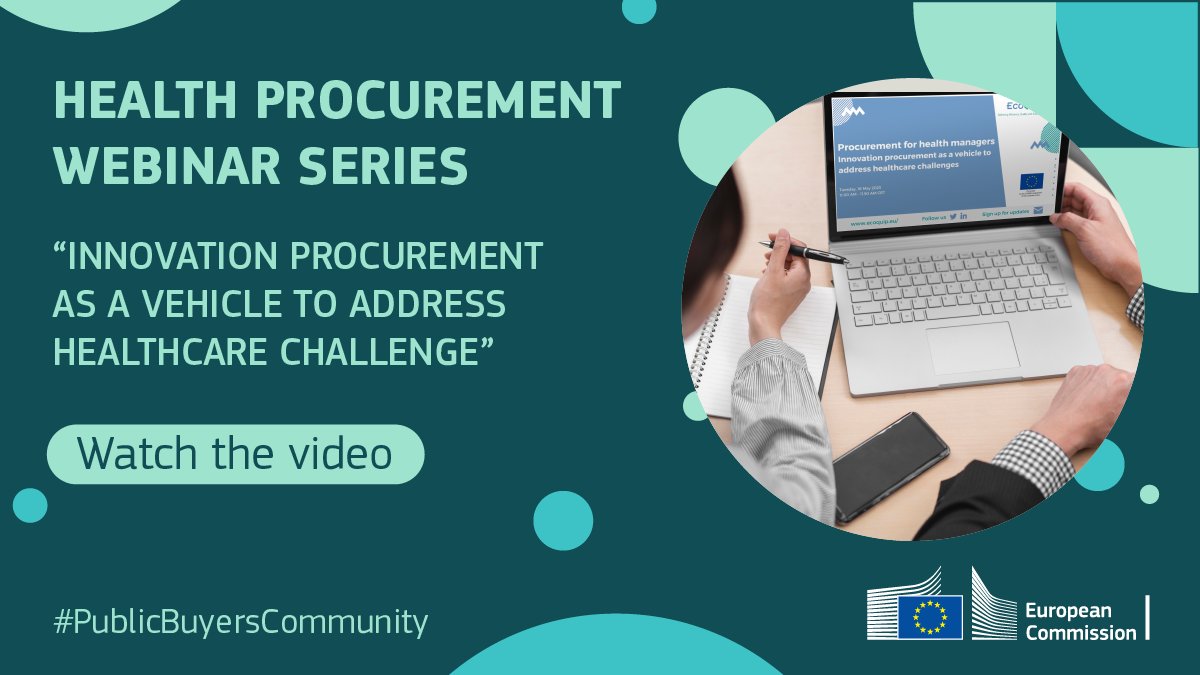 📺 Watch the final webinar of the health procurement series, accessible on the #PublicBuyersCommunity platform.

💡 Learn how procurement is addressing healthcare challenges 

👉 europa.eu/!VCNryq