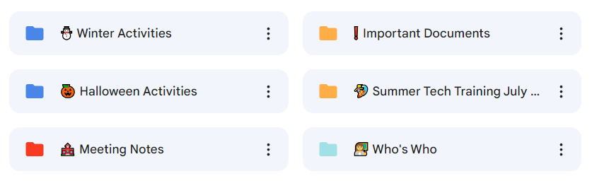 CCSD21InfoServ's tweet photo. Here are three tips for students and teachers to find Google Drive files faster: 🧵 1/3

1. Use color-coding and emojis to make important folders stand out. This is especially handy for organizing old files from previous classes.

#21Learns https://t.co/FC888PDX0e