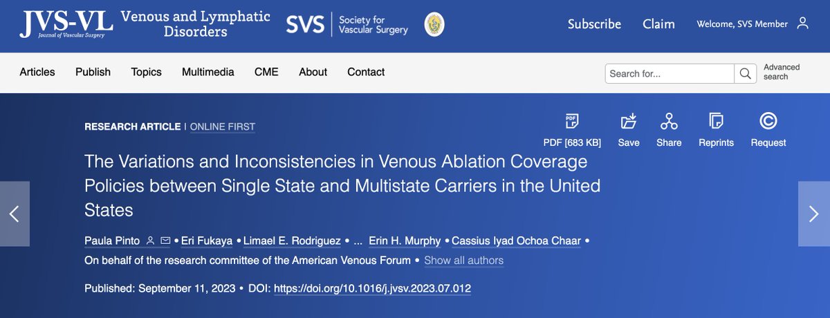 Faisal Aziz MD, MBA, FACS, Distinguished FSVS (@fa_vascularmd) on Twitter photo The Variations and Inconsistencies in Venous Ablation Coverage Policies between Single State and Multistate Carriers in the United States
jvsvenous.org/article/S2213-…
<a href="/JVSVL/">JVS - Venous and Lymphatic Disorders</a> <a href="/VenousForum/">American Venous Forum | AVF</a> The Variations and Inconsistencies in Venous Ablation Coverage Policies between Single State and Multistate Carriers in the United States
jvsvenous.org/article/S2213-…
<a href="/JVSVL/">JVS - Venous and Lymphatic Disorders</a> <a href="/VenousForum/">American Venous Forum | AVF</a>