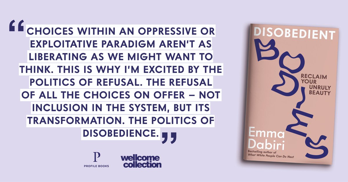 ProfileBooks's tweet photo. Beauty, as it stands, can be oppressive, reductive. It's time to embrace our unruliness. It's time to #BeDisobedient.
#DisobedientBodies β @EmmaDabiri's manifesto for unruly beauty β publishes 5th October.
Pre-order now: https://t.co/aP2gCeKx7m https://t.co/Rzxnroosds