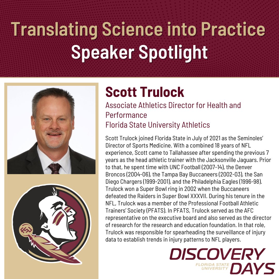 For Translating Science Into Practice, we'll highlight how #FSUresearch impacts student-athlete health &amp; readiness to compete on the national stage. Presented by <a href="/FSUISSM/">FSU ISSM</a>'s <a href="/mikeormsbee/">Mike Ormsbee, PhD</a> with <a href="/ElisaAngeles19/">Elisa Angeles</a> &amp; Scott Trulock from <a href="/Seminoles/">FSU Seminoles</a>. Register today! research.fsu.edu/research-offic…