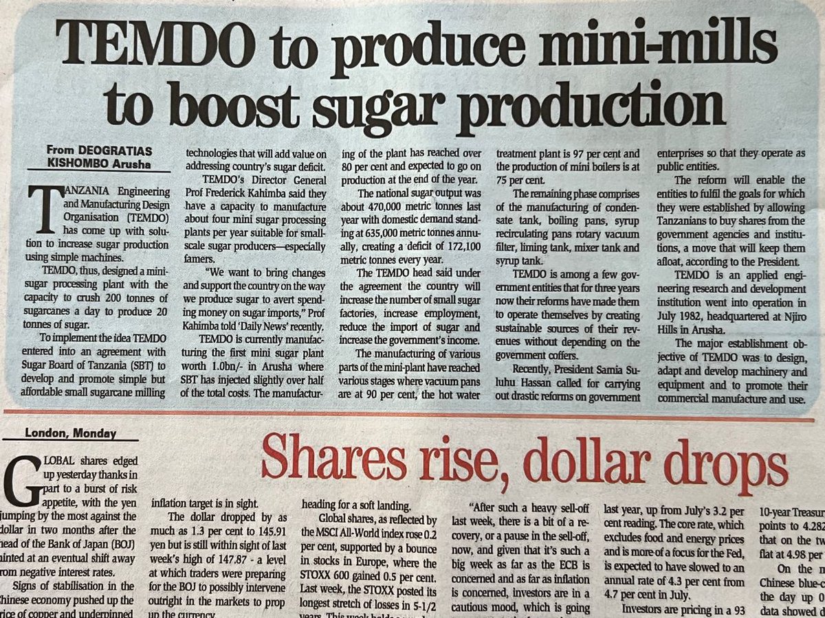 TEMDO_ARUSHA's tweet photo. TEMDO to Produce Mini-Mills to Boost Sugar Production in Tanzania https://t.co/IQ6Yf4oKyt