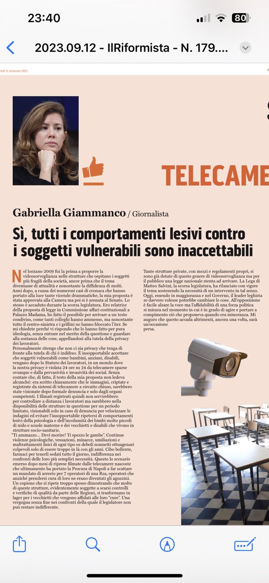 Oggi il mio articolo su <a href="/ilriformista/">Il Riformista</a> per il SI alle telecamere nei nido ed Rsa per anziani e disabili. La Lega di <a href="/matteosalvinimi/">Matteo Salvini</a> la scorsa scorsa legislatura ha rilanciato con vigore la mia proposta di legge. Oggi il leader leghista se davvero volesse potrebbe cambiare le cose