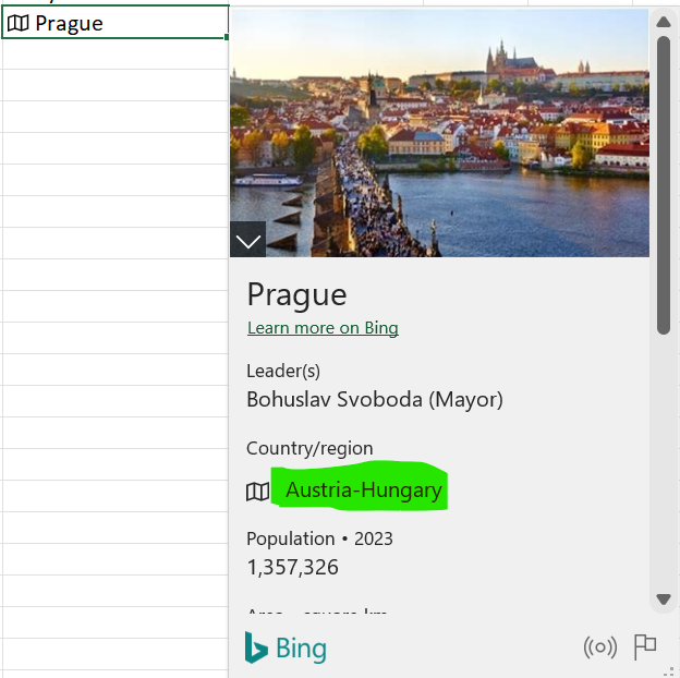 YKrylov's tweet photo. Exploring the new Excel "Geography" feature....
WTF #Bing ? Which century are you leaving in there at #Microsoft? https://t.co/9lZmb0bjNZ