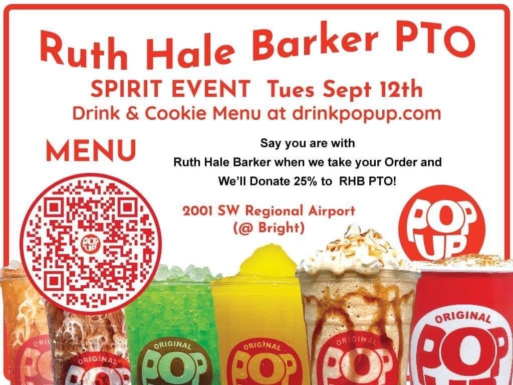 Help the PTO support the school through their first Spirit Event of the year. Order at drinkpopup on September 12th and let them know you're from RBMS.