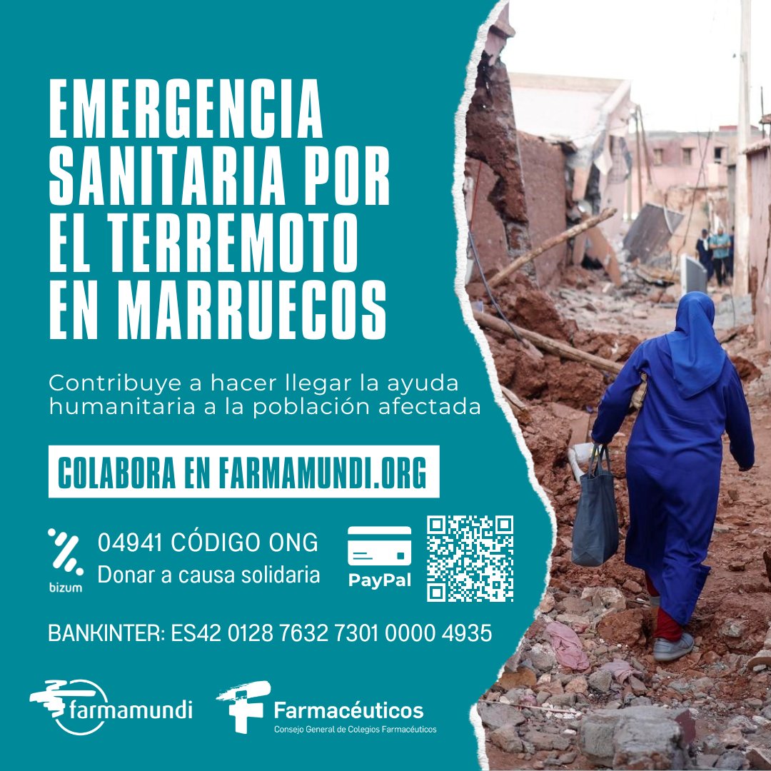 Jesús Aguilar (@presidentecgcof) on Twitter photo .<a href="/farmamundi/">FARMAMUNDI</a> ha activado la emergencia en Marruecos para atender a la población afectada por el terremoto y desde <a href="/Farmaceuticos_/">Consejo General Colegios Farmacéuticos</a> nos unimos a ellos para hacer llegar nuestra ayuda a los más necesitados.
¡Colabora!
ow.ly/1oIF50PKyVa
#ProfesiónFarmacéutica #FarmaciaSocial .<a href="/farmamundi/">FARMAMUNDI</a> ha activado la emergencia en Marruecos para atender a la población afectada por el terremoto y desde <a href="/Farmaceuticos_/">Consejo General Colegios Farmacéuticos</a> nos unimos a ellos para hacer llegar nuestra ayuda a los más necesitados.
¡Colabora!
ow.ly/1oIF50PKyVa
#ProfesiónFarmacéutica #FarmaciaSocial