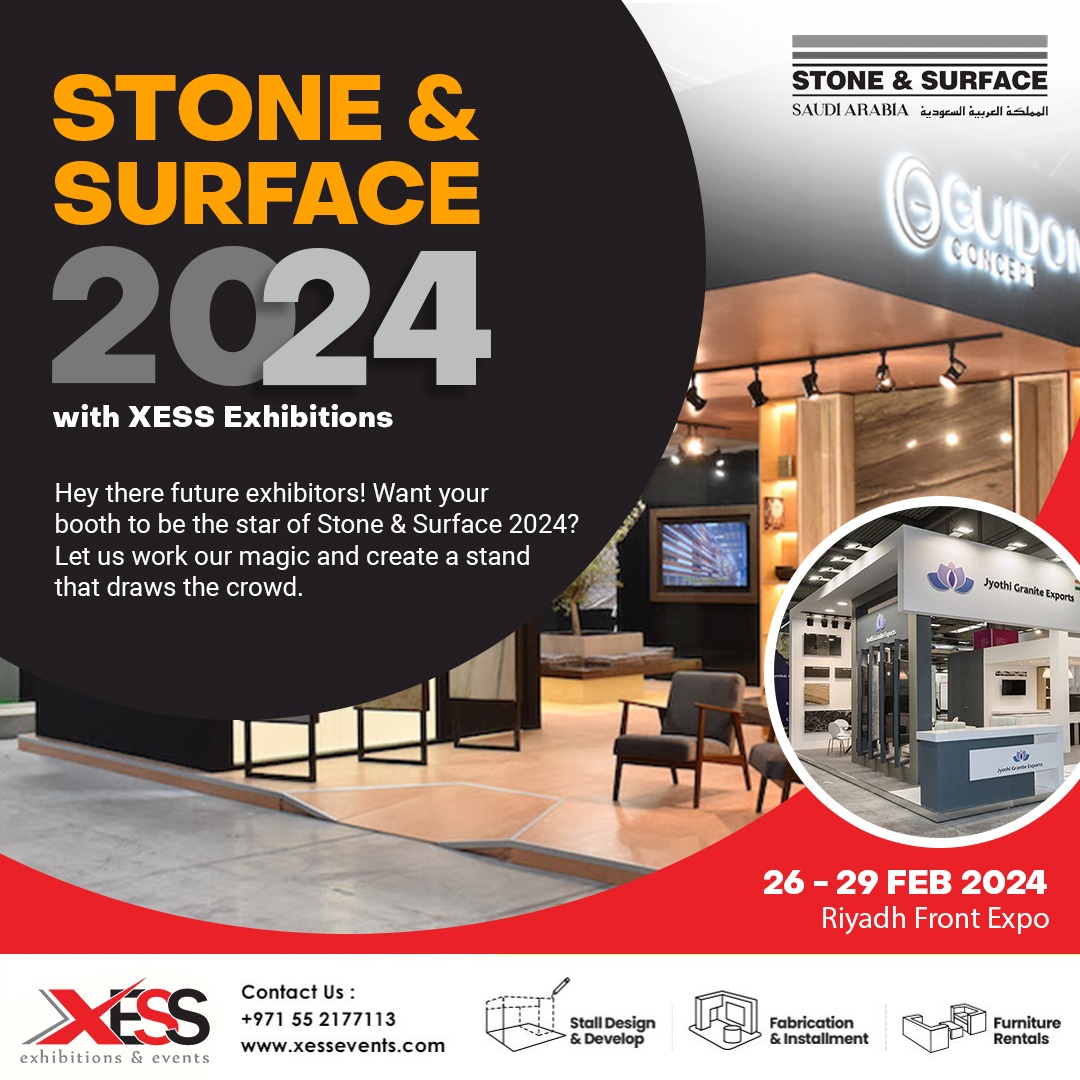 XESSExhibitions's tweet photo. Explore the Beauty of Stone and Surface at Stone and Surface 2024! ⚒️✨
connect with us:
 +971 55 2177113 | https://t.co/RsN7KUetUY 
#xessevents #StoneandSurface #ExhibitionDesign #TradeShow #Brandingdesign #SaudiArabiaEvents #UAE #dubai #stands #exhibitions #exhibitionstands https://t.co/8lgZF5ynDS