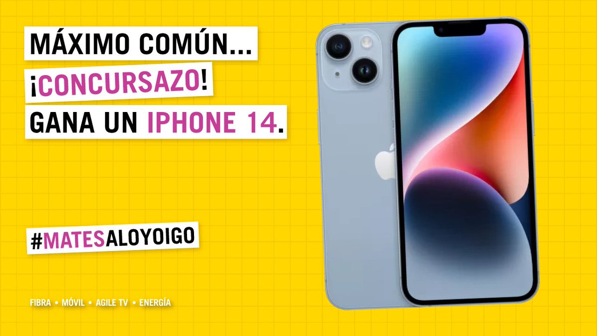 yoigo's tweet photo. 📲🎁 #CONCURSO 🎁📲

El alumno más aplicado se llevará un iPhone 14. 🤓

1 Síguenos
2 Da RT a este tuit
3 Resuelve este problema de la manera más original usando #MatesALoYoigo:
Si un cliente de Yoigo sale de la tienda a 10 km/h y tiene GB INFINITOS. ¿De qué color es su camiseta?