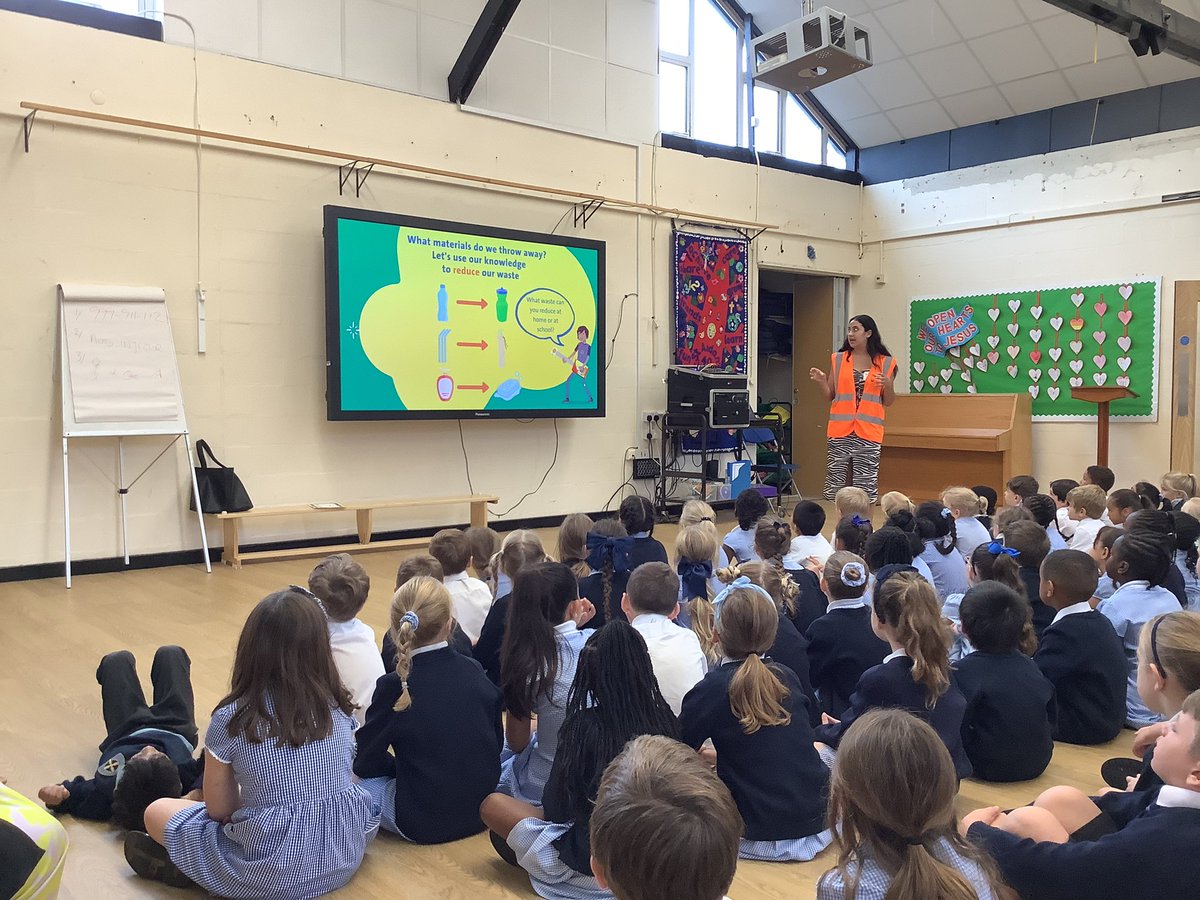 Thanks to Chloe from @VeoliaUK for a fantastic assembly on the importance of reducing, reusing, and recycling!