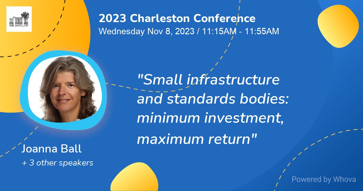 Looking forward to my first ever <a href="/chsconf/">Charleston Hub</a> and presenting with <a href="/YvonneCampfens/">Yvonne Campfens</a> @TashaMellCoh and Robin Sinn <a href="/ISU_Library/">Iowa State U Library</a>. 

Why are infrastructures like <a href="/DOAJplus/">DOAJ</a> <a href="/OaSwitchboard/">OASwitchboard</a> <a href="/ProjectCounter/">пан Мирон Деревʼянко</a> essential for a healthy scholarly comms ecosystem (and what's the role of libraries)?