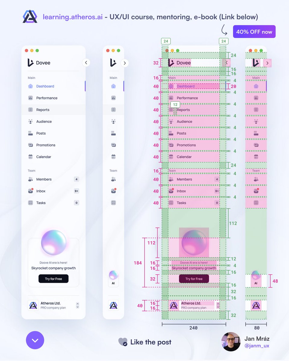 janm_uiux's tweet photo. Ultimate spacing cheat sheet to sidebar UI design 🦄 https://t.co/YuRfDFc6Yp