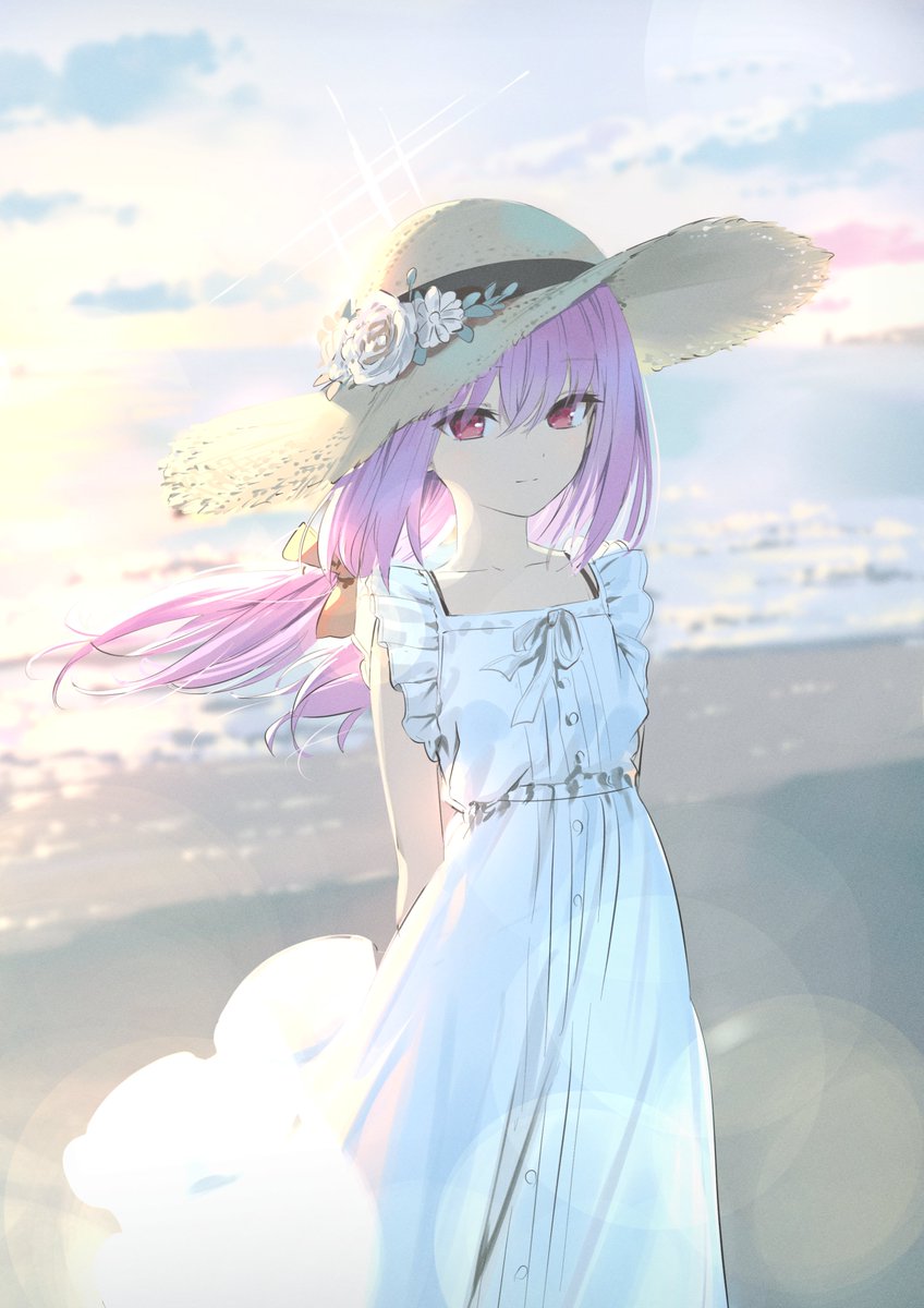1girl hat dress solo white dress long hair sundress  illustration images