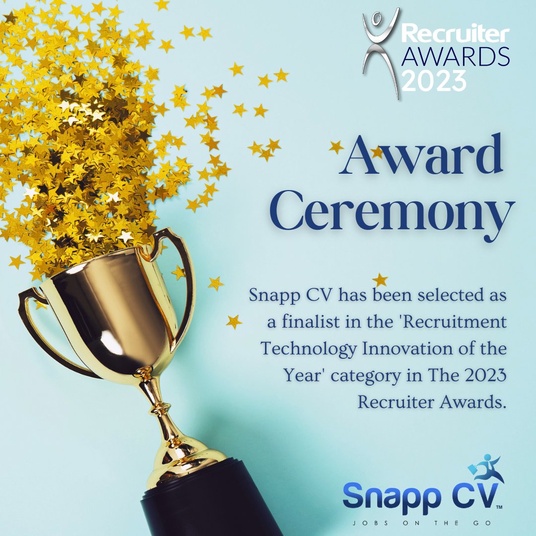 Exciting News!  Snapp CV is thrilled to announce that we've been chosen as a finalist in the 'Recruitment Technology Innovation of the Year' category  <a href="/RecruiterAwards/">Recruiter Awards</a> 

#RecruiterAwards2023 #InnovationInRecruitment #Finalist #SnappCVSuccess #SnappCV #Innovation #RecruitmentTech