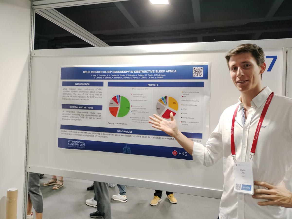 Orgullosos de nuestros resis presentando los resultados de seguimiento de los pacientes con #DAM y #DISE de la U. Sueño del Hopital Ramón y Cajal <a href="/HrcServicio/">Servicio Neumología HRyC</a> en #ERSCongress #ERS2023. Enhorabuena <a href="/saraglezcastro/">Sara González Castro</a> y Nacho Jara!👏👏