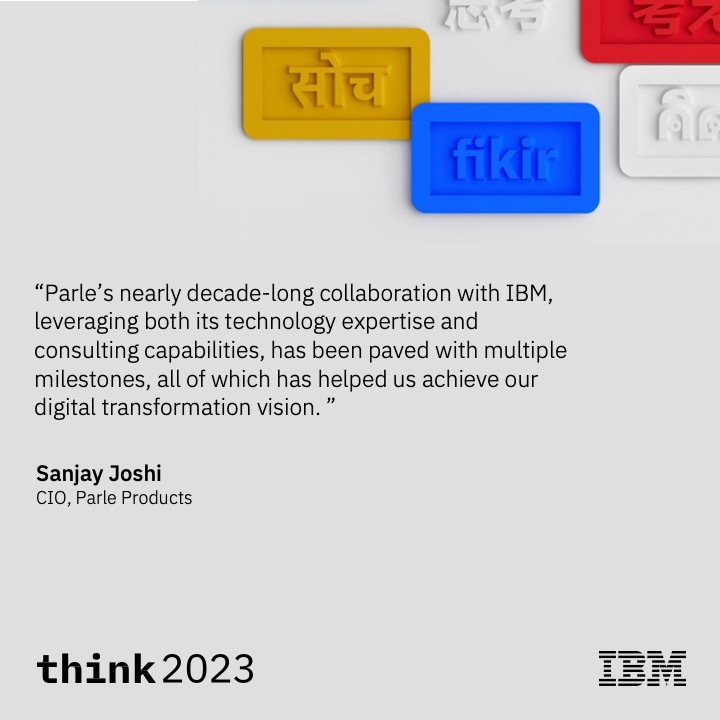 Parle Products partners with IBM to continue on its digital transformation journey, with aims to to reshape operations and bring resilience, agility and scalability to its core strategic units.
Read more - ibm.co/3rbfRCt

#IBM #ThinkMumbai #IBMConsulting