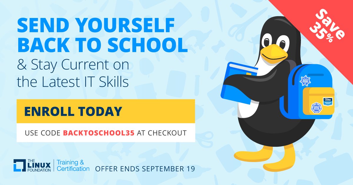 techbeatly's tweet photo. Planning #CKA, #CKAD, #CKS or #KCNA exams?

Check out this latest promotion from The Linux Foundation!

Save 35% on online Courses, Certifications, Bundles and bootcamps!

Use code BACKTOSCHOOL35 at checkout

https://t.co/ei6vp2p7NW

#containers #kubernetes #learningeveryday https://t.co/xbC44sII6k