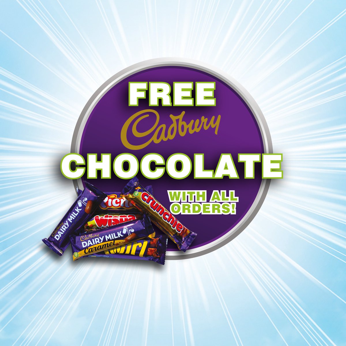 Free Cadbury Chocolate Bar with Every Order

Now that the weather is starting to cool down we have brought back a FULL SIZE CADBURY chocolate bar with every order you place!

Look out for this extra goodie when unpacking your order.