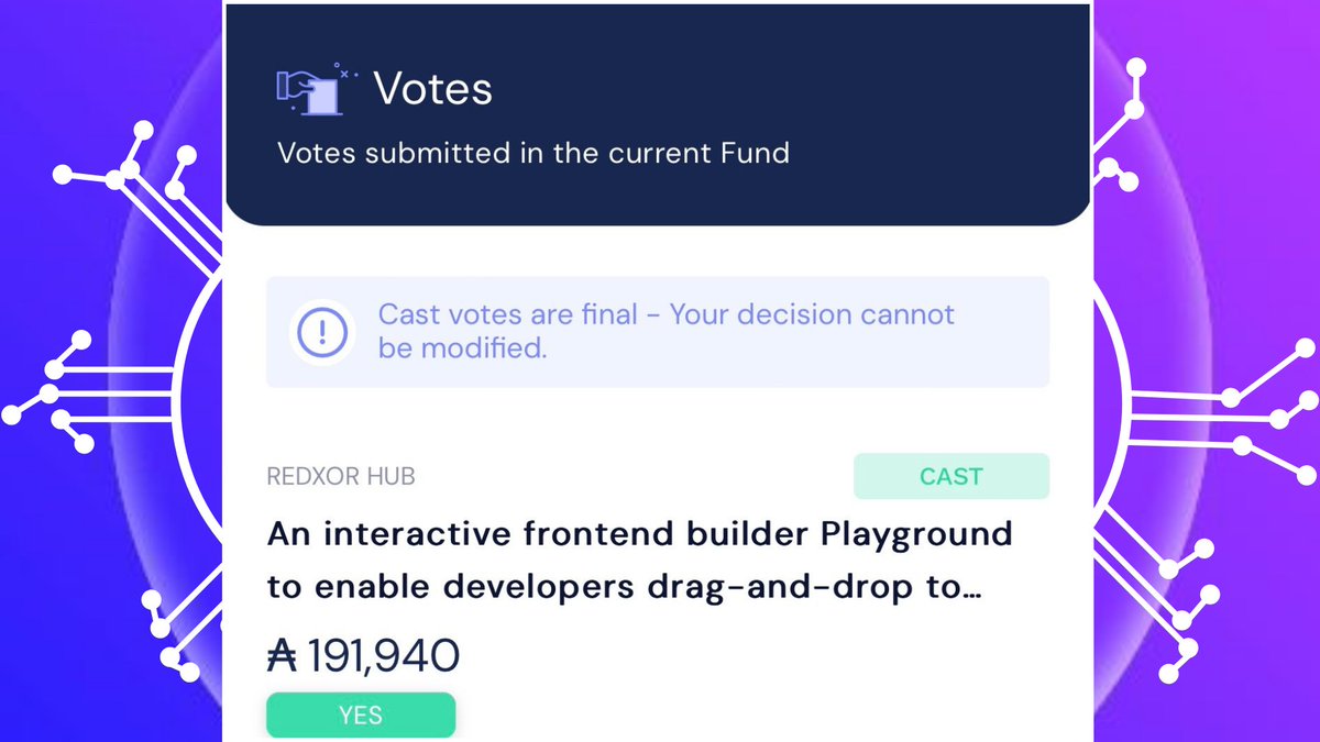Only 2 days left to VOTE.
We are confident in bringing exciting changes from "Drag &amp; Drop" in creating #FrontEnd #UI  Mobile applications on #Cardano ecosystem.
Please Vote for us. Sincere Thanks! #CardanoCommunity  #ProjectCatalyst 
KEYWORD TO VOTE: Redxor, An interactive